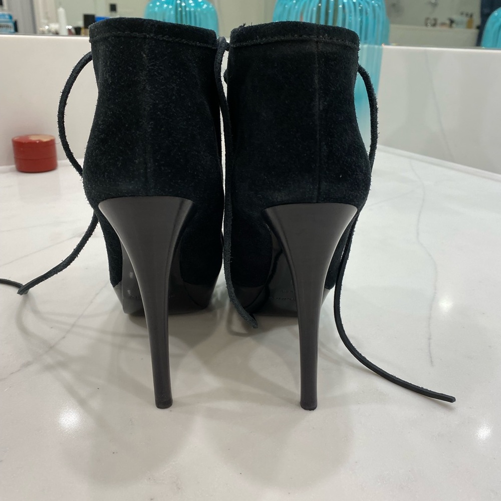 Burberry Platform Bootie. Black suede with shearling lining. - Picture 3 of 5